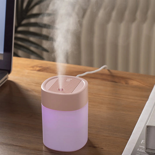 Portable Mini USB Humidifier with Light, 200 ML Quiet Cool Mist Humidifier for Bedroom and Office, Plants, Easy to Clean, Home Supplies