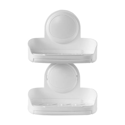 Suction Cup Soap Dish with Double Layer Holder with Drain Tray for Shower